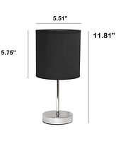 Creekwood Home Nauru 11.81" Traditional Petite Metal Stick Bedside Table Desk Lamp Chrome with Fabric Drum Shade