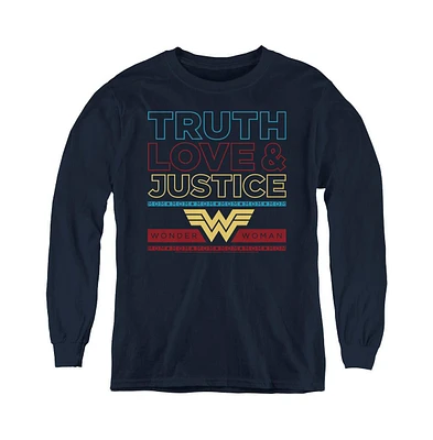 Wonder Woman Boys 84 Youth Truth Love Justice Long Sleeve Sweatshirt