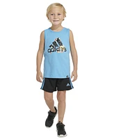 adidas Little & Toddler Boys Sleeveless Logo Tank Elastic-Waistband 3-Stripe Shorts, 2 Piece Set