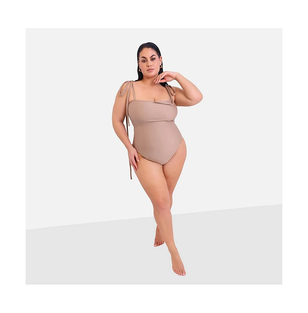 Rebdolls Plus Capri Tie Strap Swimsuit - Taupe