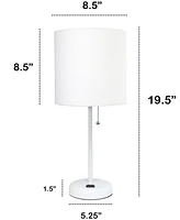 Creekwood Home Oslo 19.5" Contemporary Bedside Standard Metal Table Desk Lamp with White Drum Fabric Shade