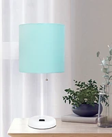 Creekwood Home Oslo 19.5" Contemporary Bedside Standard Metal Table Desk Lamp with White Drum Fabric Shade