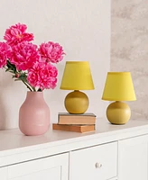 Creekwood Home Nauru 8.66" Traditional Petite Ceramic Orb Bedside Table Desk Lamp Two Pack Set, Tapered Drum Fabric Shade