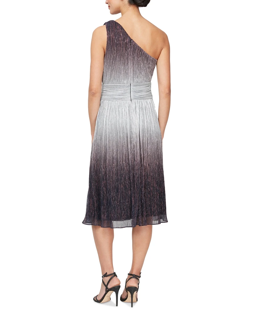 Sl Fashions Women's Ombre Metallic One-Shoulder Midi Dress