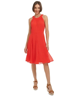 Tommy Hilfiger Women's Clip-Dot Fit & Flare Halter Dress
