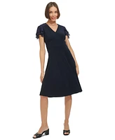 Tommy Hilfiger Women's Flutter-Sleeve Fit & Flare Dress