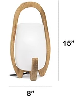 Lalia Home 15" Organix Contemporary Natural Wood Accented Table Desk Lamp with Translucent Glass Shade