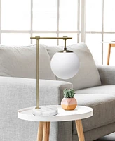 Lalia Home Studio Loft 21" White Globe Shade Table Desk Lamp With Marble Base and Antique Brass Arm