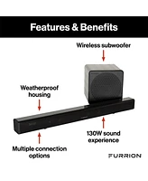 Furrion Aurora 130W 2.1 Outdoor Sound System with 8" Wireless Subwoofer, Bluetooth, Hdmi-arc, & Optical Inputs