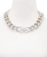 Guess Silver-Tone Pave & Quatro G Logo Collar Necklace, 18" + 2" extender