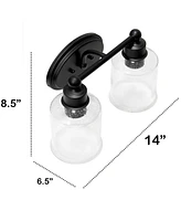 Lalia Home Studio Loft Modern Two Light Metal and Clear Seeded Glass Shade Vanity Uplight Downlight Wall Mounted Fixture
