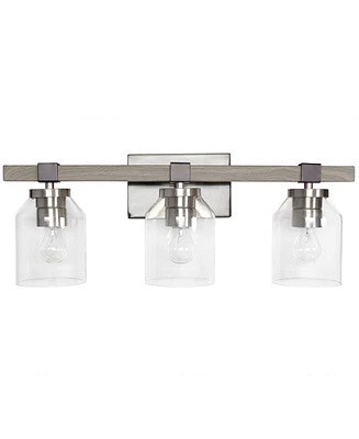 Lalia Home Barnlit Rustic Three Light Metal and Clear Glass Shade Vanity Uplight Downlight Wall Mounted Fixture