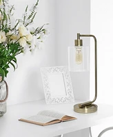 Lalia Home Modern Iron Desk Lamp with Glass Shade, Antique Brass