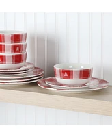 Martha Stewart Plaid Decorated Red White 12 Piece Dinnerware Set, Service for 4