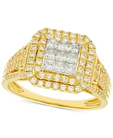 Diamond Square Halo Cluster Engagement Ring (1 ct. t.w.) in 14k Gold