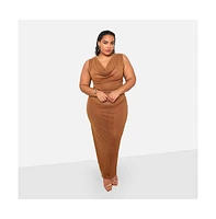 Rebdolls Plus Size Samira Sheer Glitter Mesh Cowl Neck Maxi Bodycon Dress