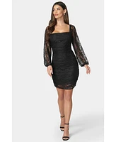 bebe Women's Lace Square Neck Ruch Dress