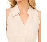 CeCe Women's Sleeveless Collared V-Neck Button Down Blouse