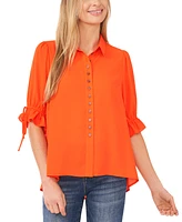 CeCe Women's High-Low Flowy Collared Button-Down Blouse