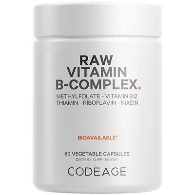 Raw Vitamin B-Complex Supplement - Essential B Vitamins with Probiotics, Digestive Enzymes, Fruits & Vegetables - 2-Month Supply - Methylfolate