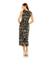 Mac Duggal Women's Abstract Beaded Sleeveless Midi Dress