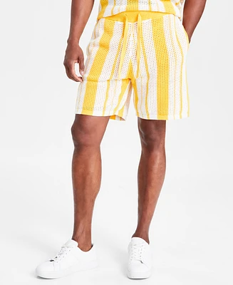 I.n.c. International Concepts Men's Regular-Fit Crocheted Stripe 7" Drawstring Shorts, Created for Macy's