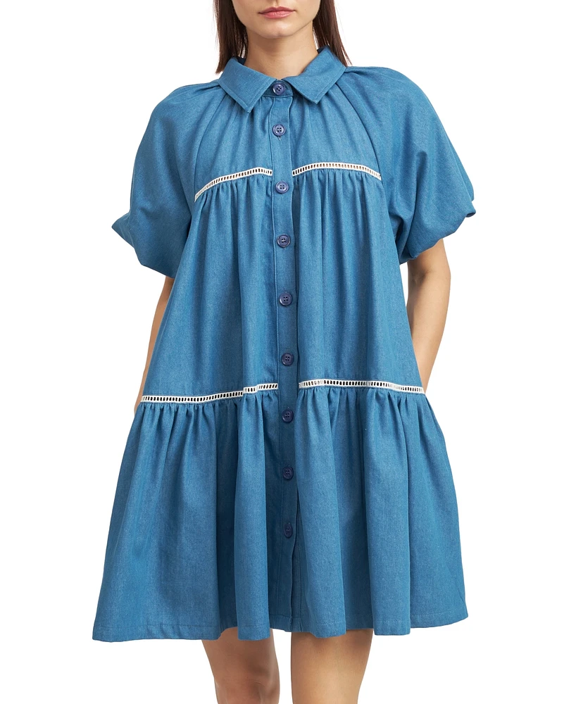 En Saison Women's Tara Puff-Sleeve Babydoll Shirtdress