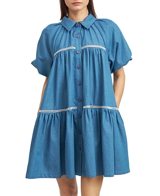 En Saison Women's Tara Puff-Sleeve Babydoll Shirtdress