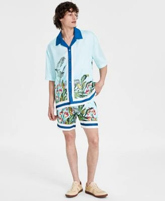 I.N.C. International Concepts Mens Thom Regular Fit Tropical Print Button Down Camp Shirt 7 Drawstring Shorts Created For Macys