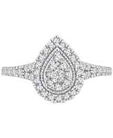 Diamond Halo Pear Shaped Cluster Engagement Ring (1/2 ct. t.w.) in 14k White Gold