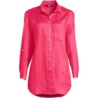 Lands' End Women's Linen Roll Sleeve Oversized Relaxed Tunic Top