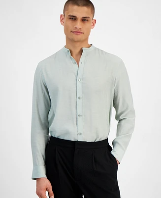 Alfani Men's Regular-Fit Crinkled Button-Down Band-Collar Shirt, Created for Macy's