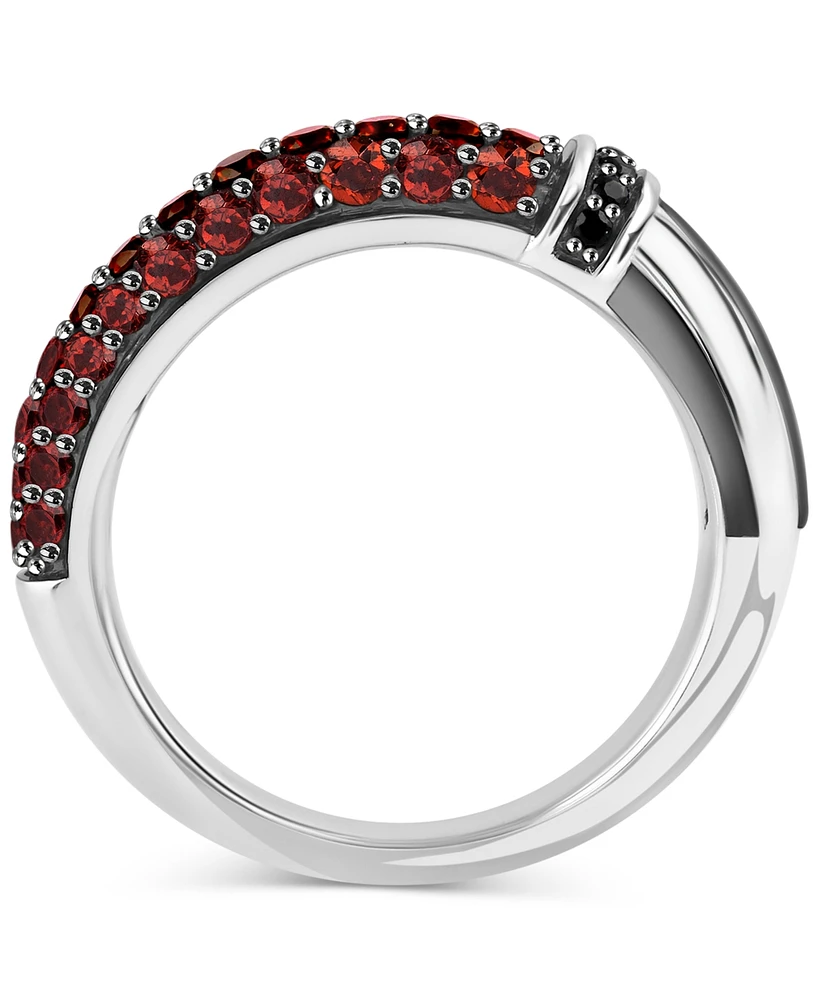 Wonder Fine Jewelry Garnet (1 ct. t.w.) & Black Diamond (1/20 ct. t.w.) Darth Vader Lightsaber Ring in Sterling Silver