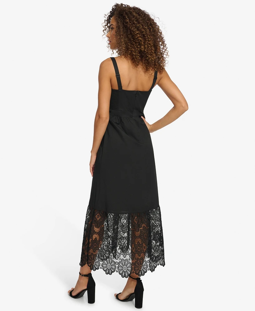 kensie Women's Sleeveless Lace-Hem Maxi Dress