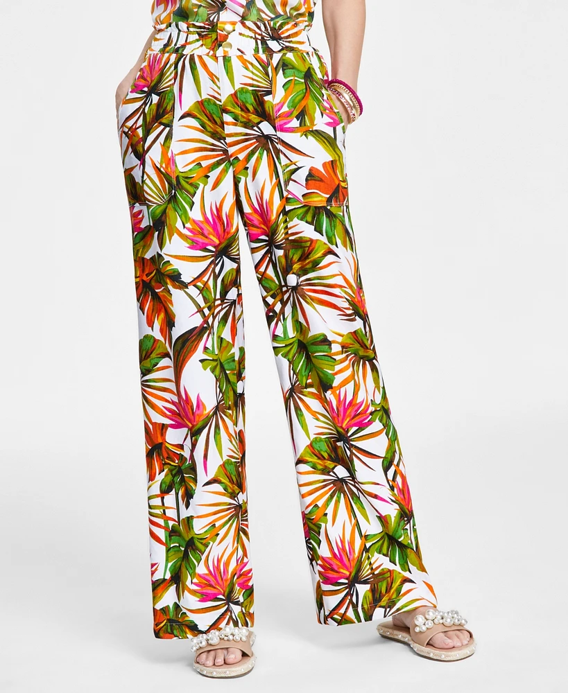 I.n.c. International Concepts Petite Printed Linen Wide-Leg Pants, Created for Macy's