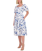 Vince Camuto Women's Floral Puff-Sleeve Midi Dress