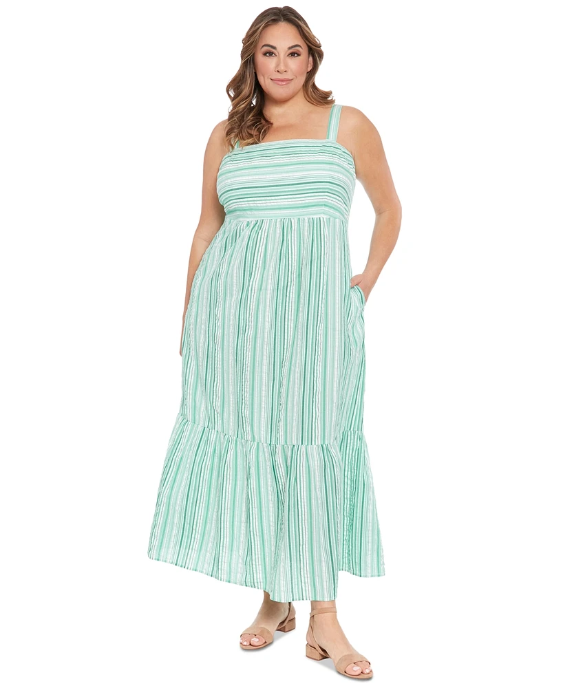 London Times Plus Striped Maxi Dress