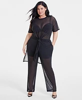 Nina Parker Trendy Plus Mesh Tunic, Created for Macy's