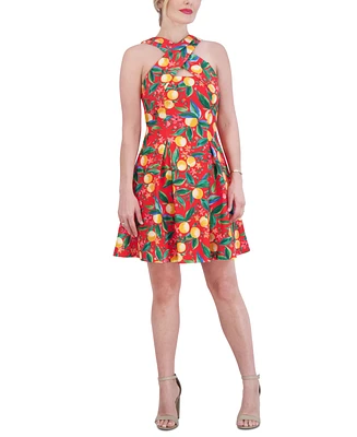 Vince Camuto Petite Printed High-Neck Sleeveless Fit & Flare Dress