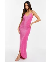 Quiz Women's Lurex Wrap Diamante Strap Maxi Dress