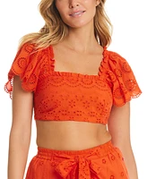 Red Carter Women's Flutter-Sleeve Cotton Crop Top