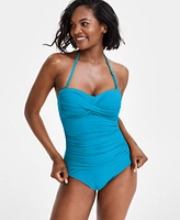 Anne Cole Twist-Front Ruched One-Piece Swimsuit