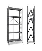 5-Tier Foldable Storage Shelving Unit, Heavy Duty Metal Shelf, Kitchen Shelf with 3 Hooks