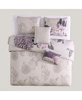 Bebejan Dahlia Purple Bedding 200 Thread Count 100% Cotton Sateen 5 Piece Reversible King Comforter Set