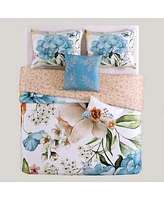 Bebejan Maia Blue Bedding 200 Thread Count 100% Cotton Sateen 5 Piece Reversible King Comforter Set