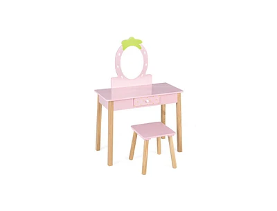 Slickblue 2-in-1 Children Vanity Table Stool Set with Mirror-Pink