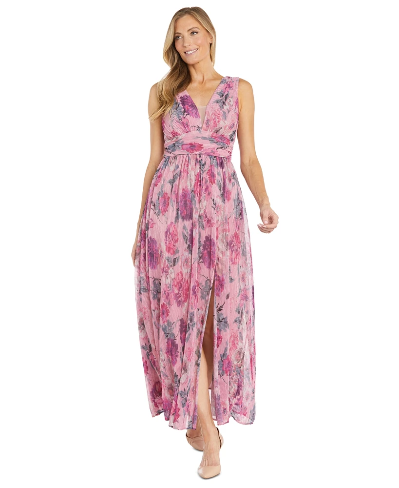 R & M Richards Petite Floral-Print Crinkled Maxi Dress