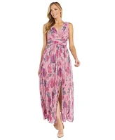 R & M Richards Petite Floral-Print Crinkled Maxi Dress