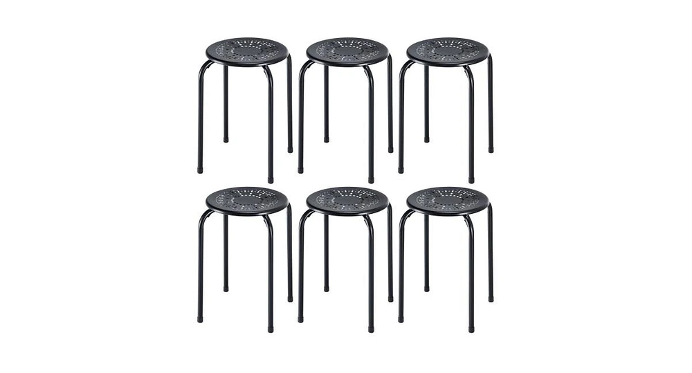 Slickblue Set of 6 Stackable Multifunctional Daisy Design Backless Round Metal Stool