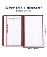 30pc 8.5x14 Menu Cover Trifold 6 View 3 Page Restaurant Cafe Book Clear Burgundy
